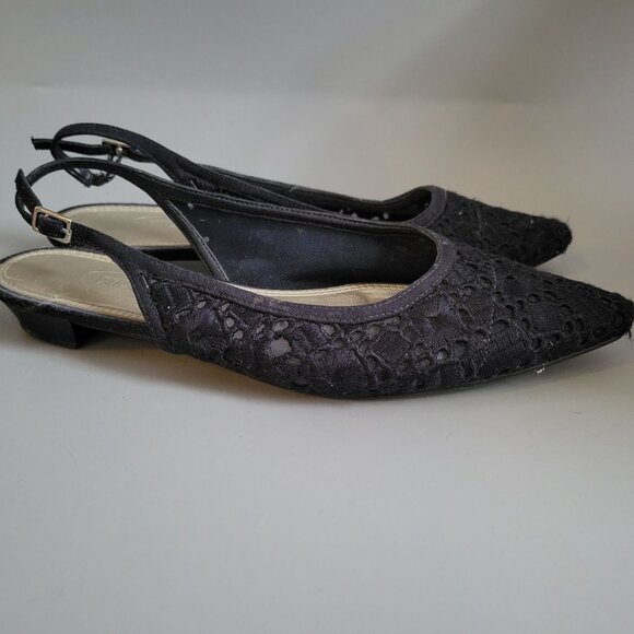 Talbots Blue Lace Slingback Pointed Flats Size 7B Genuine Leather Sole - Picture 2 of 5